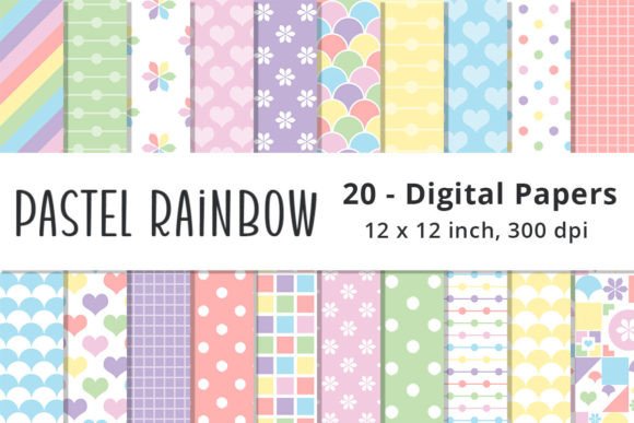 Download Rainbow Color Pastel Digital Paper Pack - Rain Collection