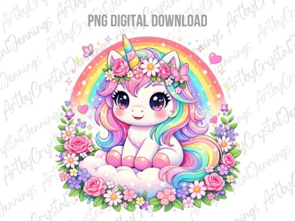 Download Cute Floral Rainbow Unicorn PNG - Rain Collection