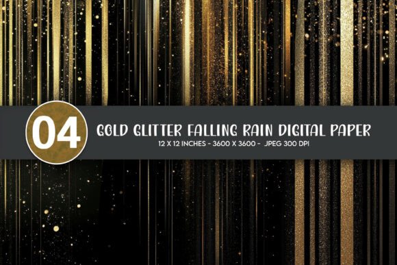 Download Gold Glitter Falling Rain Digital Paper - Rain Collection