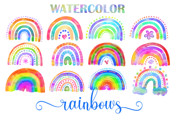 Download Watercolor Rainbow Doodle Design Element - Rain Collection