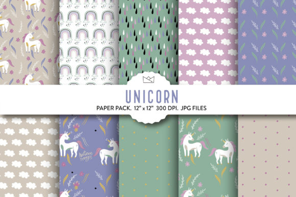 Download Unicorn Digital Paper, Rainbow Design - Rain Collection