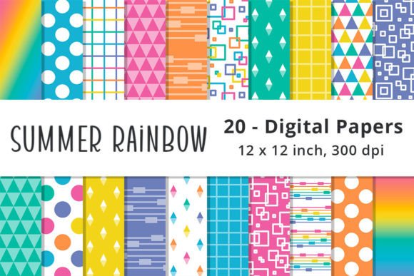 Download Summer Rainbow Colors Digital Papers - Rain Collection