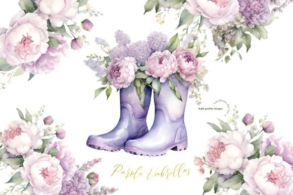 Download Purple Flowers Rain Boots Clipart - Rain Collection