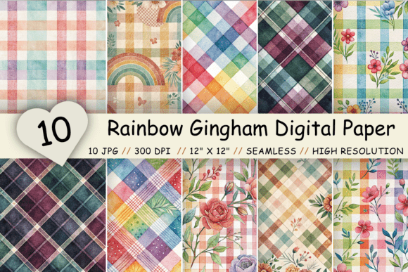 Download Rainbow Gingham Digital Paper Pack - Rain Collection