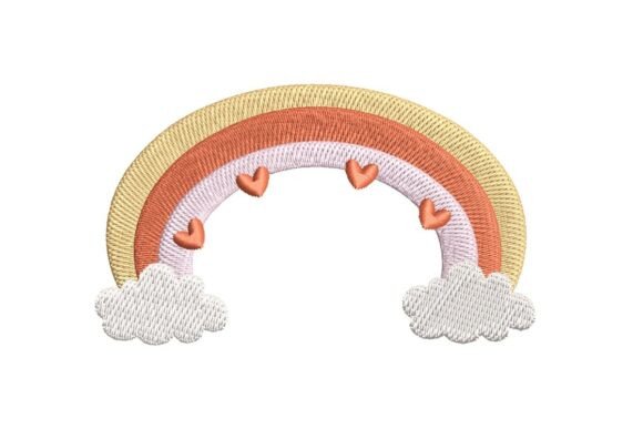 Download Pastel Rainbow with Hearts and Clouds Embroidery Design - Rain Collection